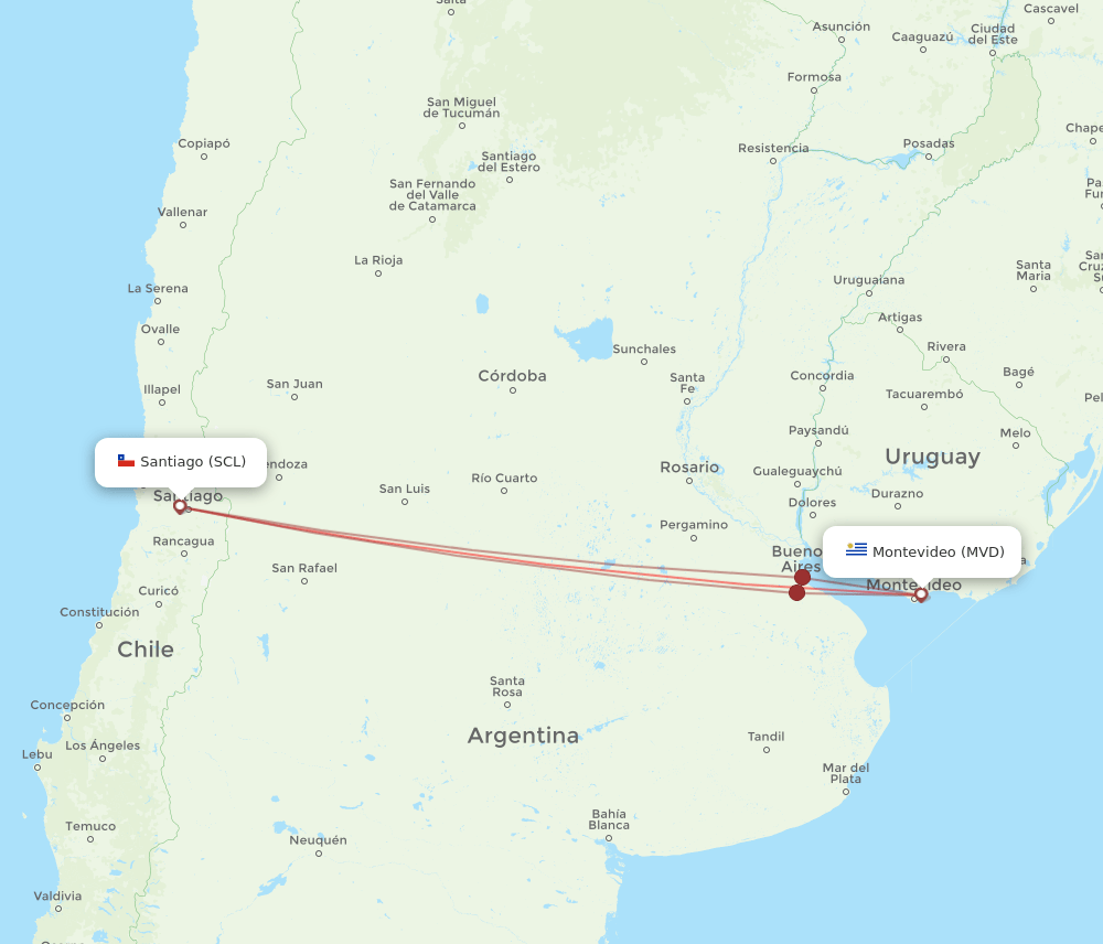SCL-MVD flight routes