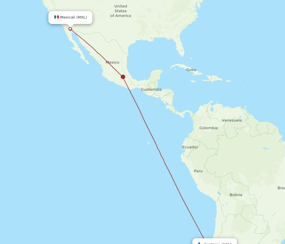 SCL to MXL flights and routes map