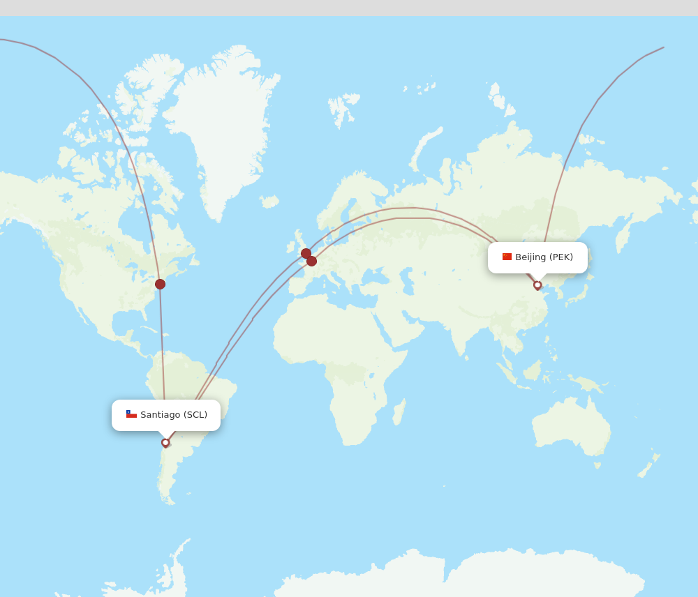 SCL to PEK flights and routes map