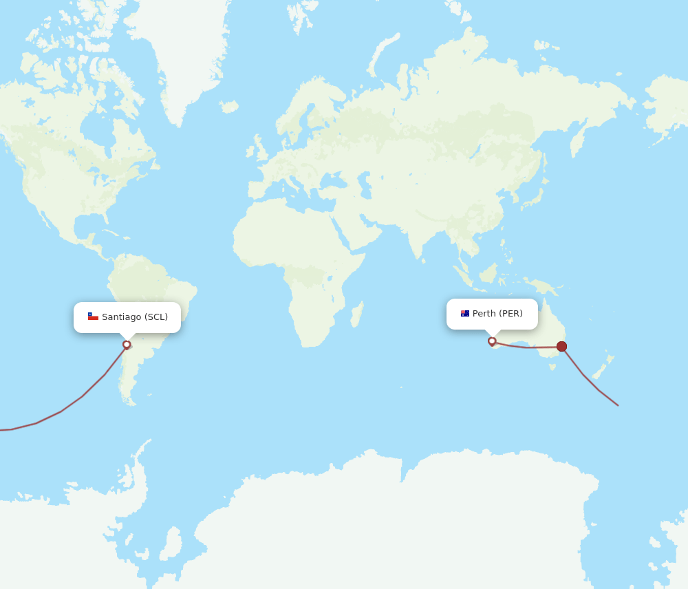 Perth - Santiago route map and flight paths