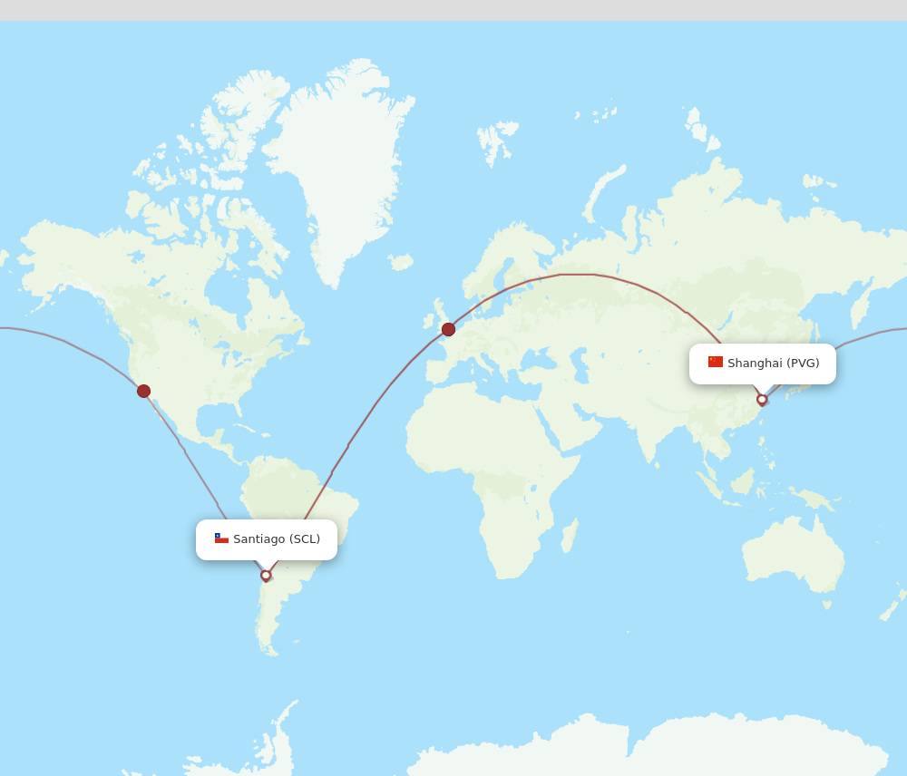 SCL to PVG flights and routes map