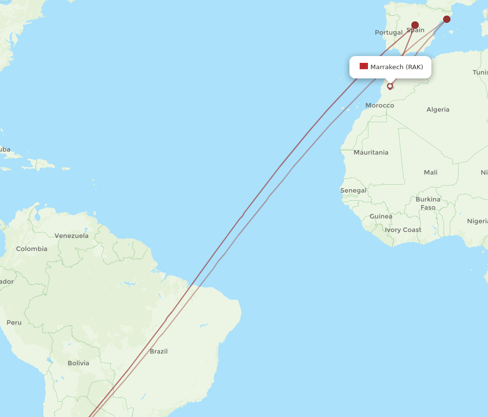 SCL to RAK flights and routes map