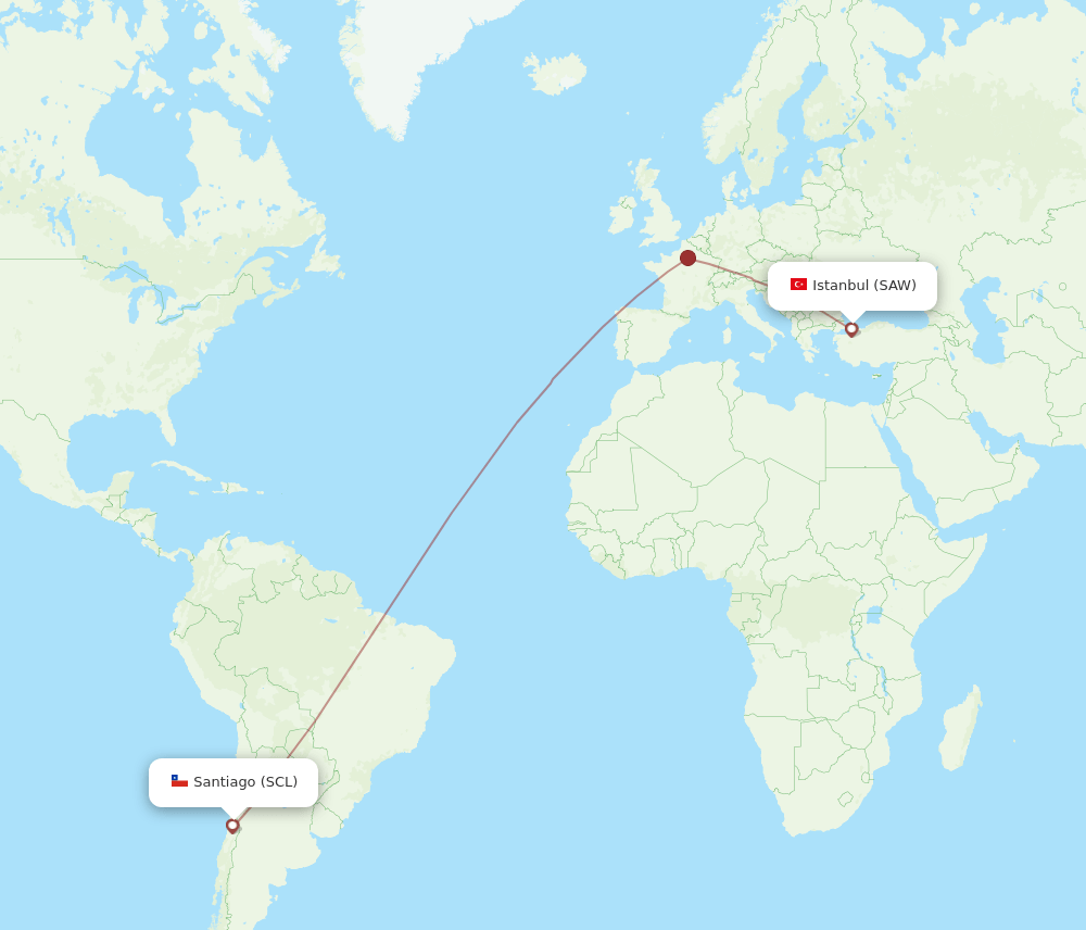 Istanbul - Santiago route map and flight paths