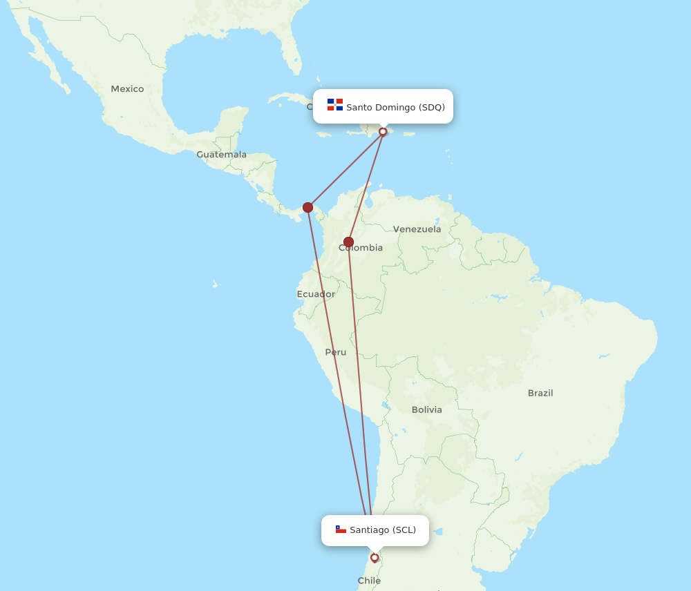 SCL to SDQ flights and routes map