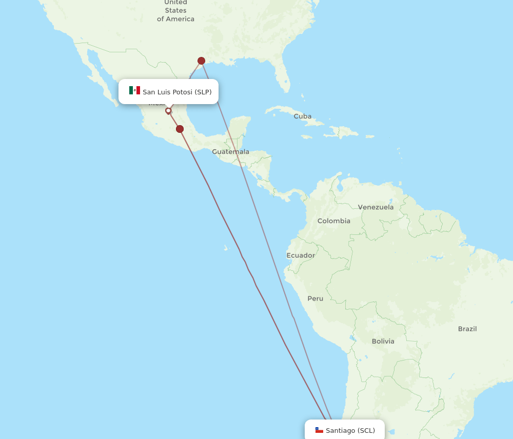 SCL to SLP flights and routes map