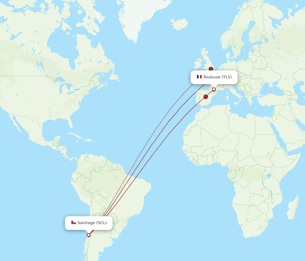 SCL to TLS flights and routes map
