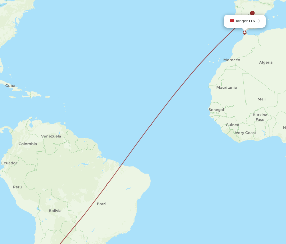 SCL to TNG flights and routes map