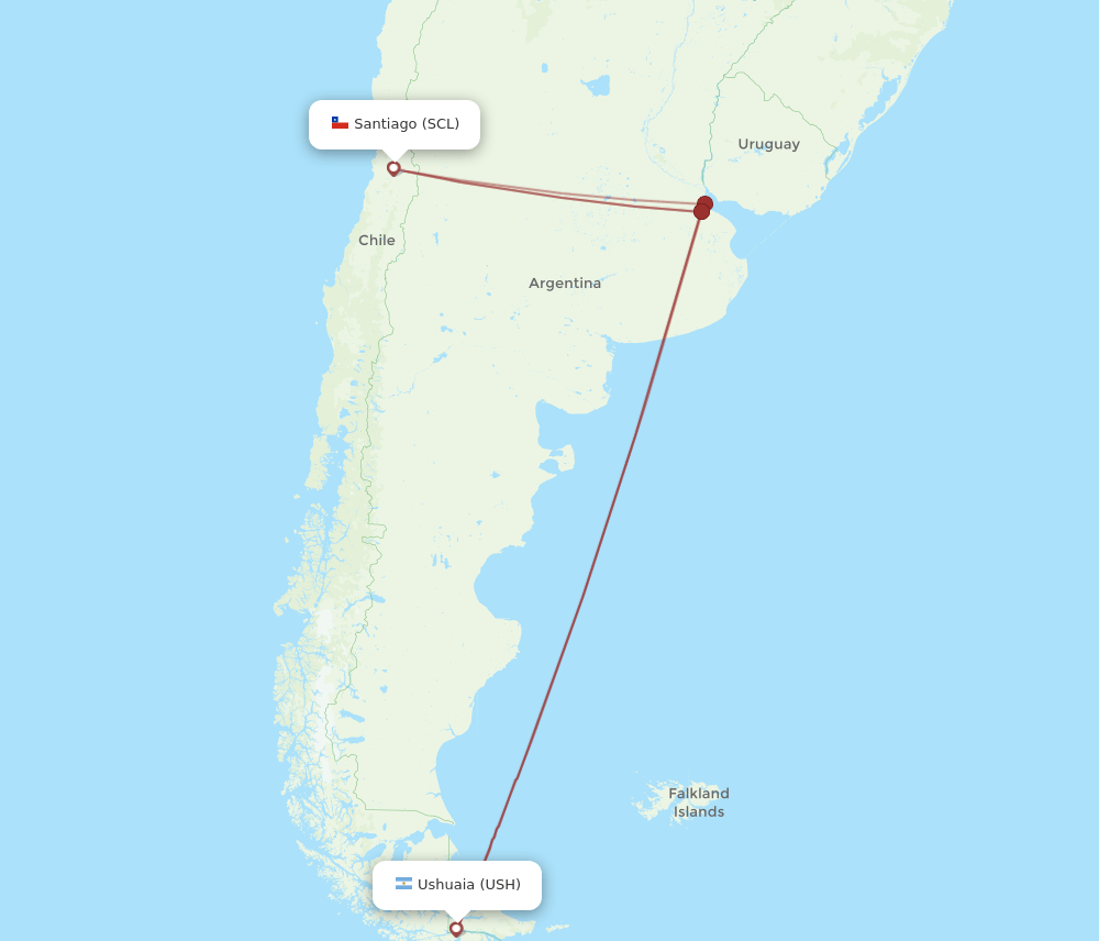 SCL to USH flights and routes map