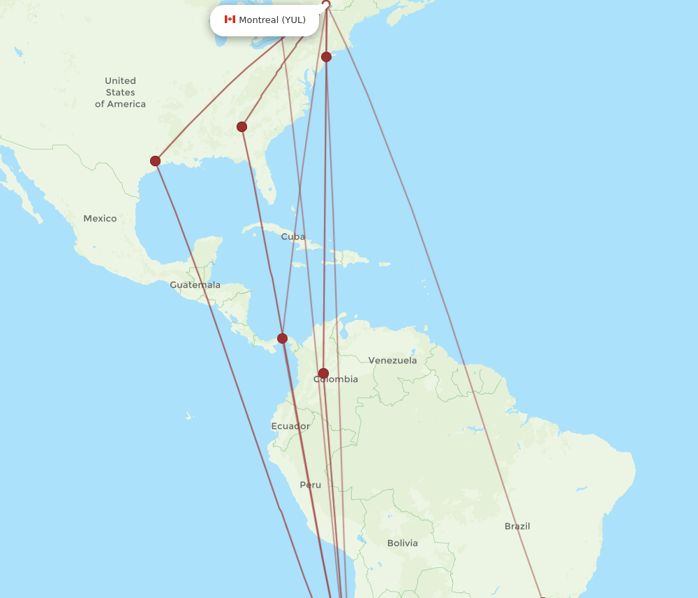 SCL-YUL flight routes