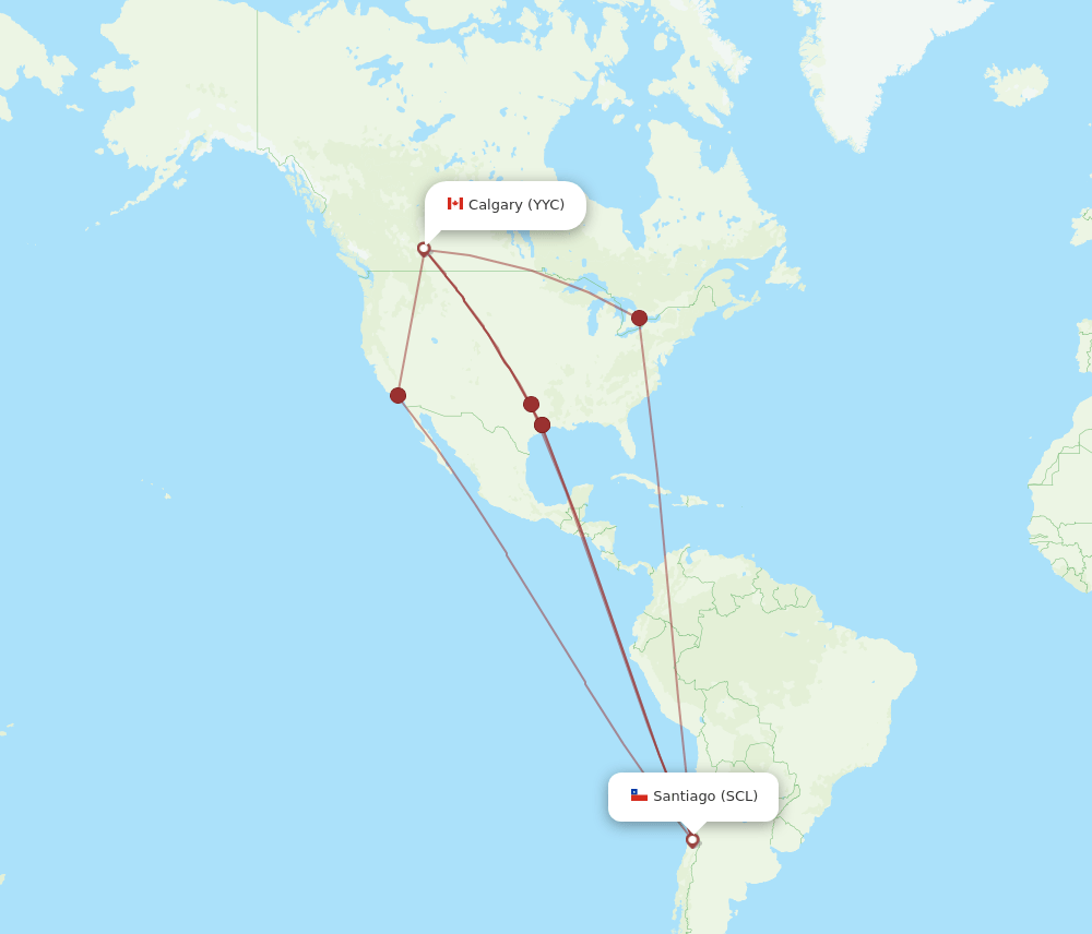 Calgary - Santiago route map and flight paths