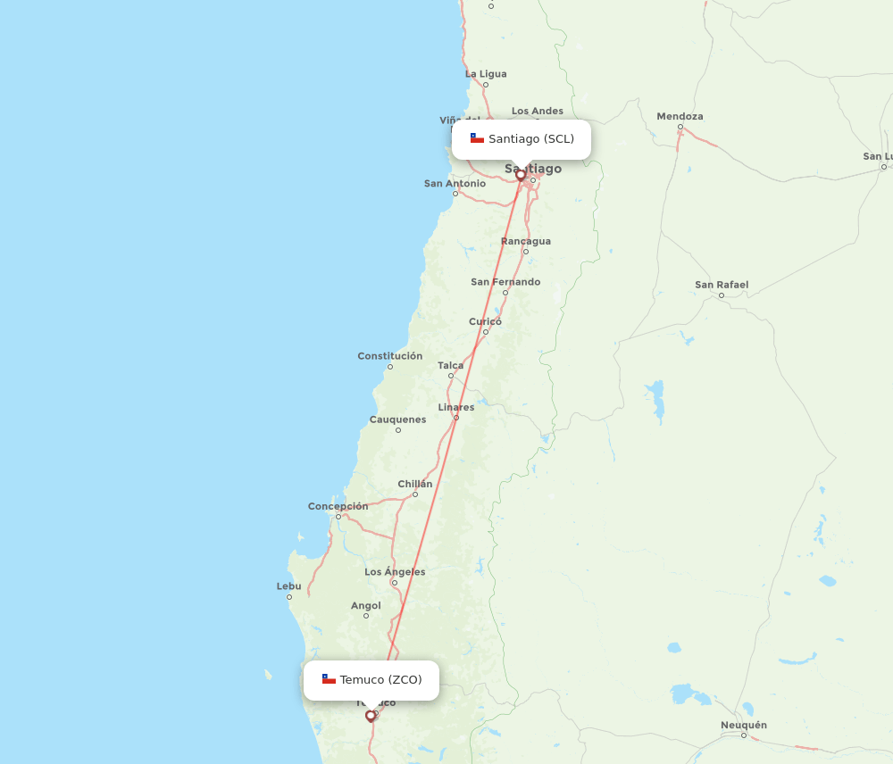 SCL to ZCO flights and routes map