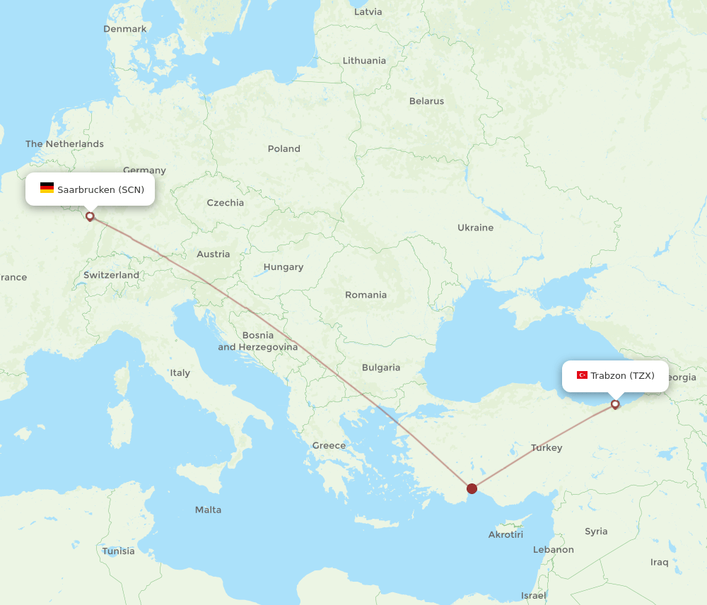 SCN-TZX flight routes