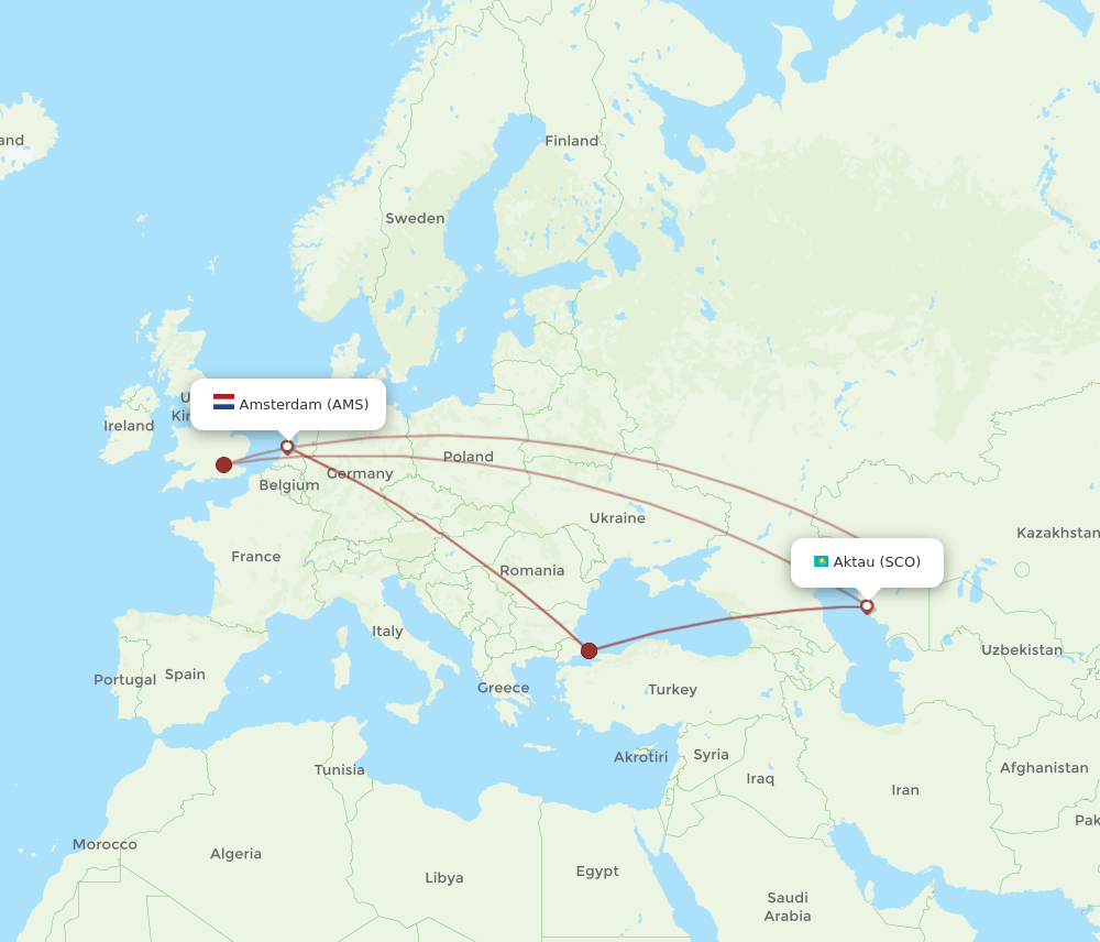 SCO-AMS flight routes