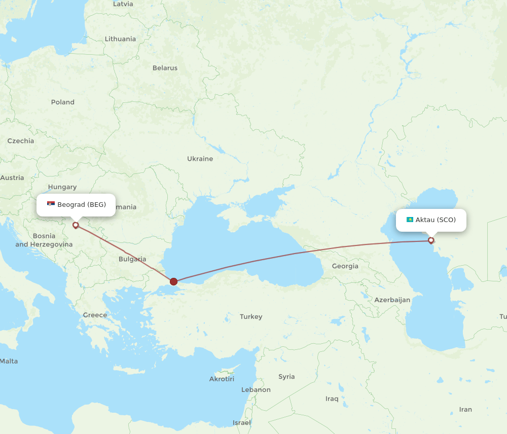 SCO to BEG flights and routes map