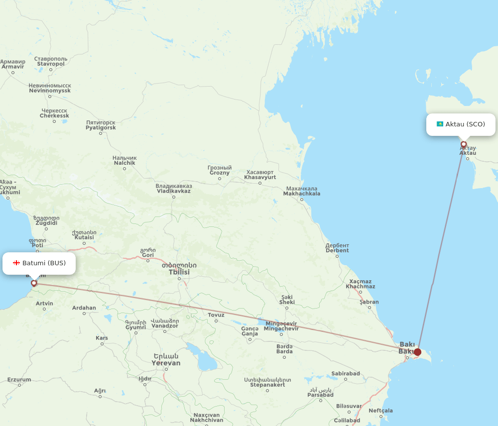 Batumi - Aktau route map and flight paths