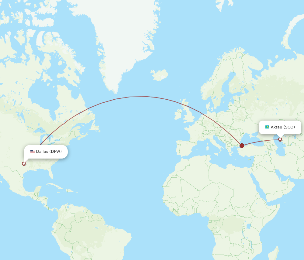 SCO-DFW flight routes