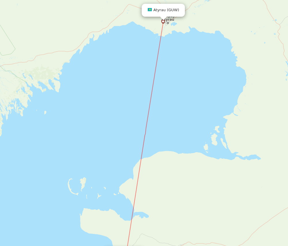 Aktau - Atyrau route map and flight paths