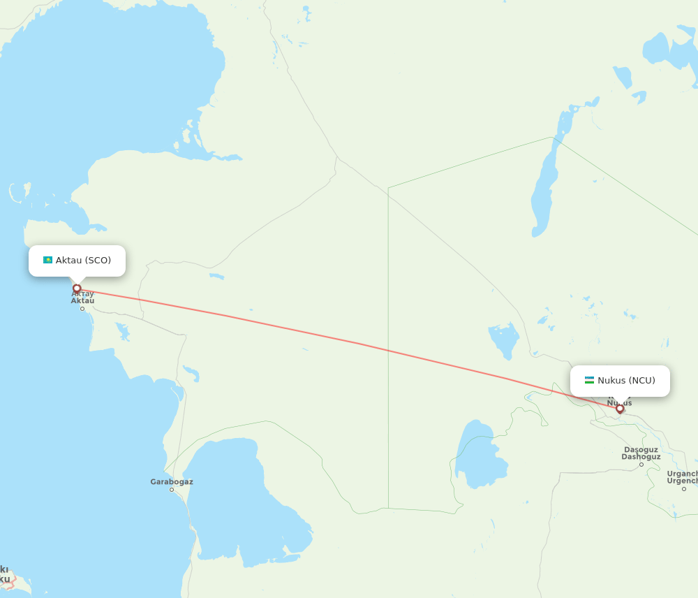 Aktau - Nukus route map and flight paths