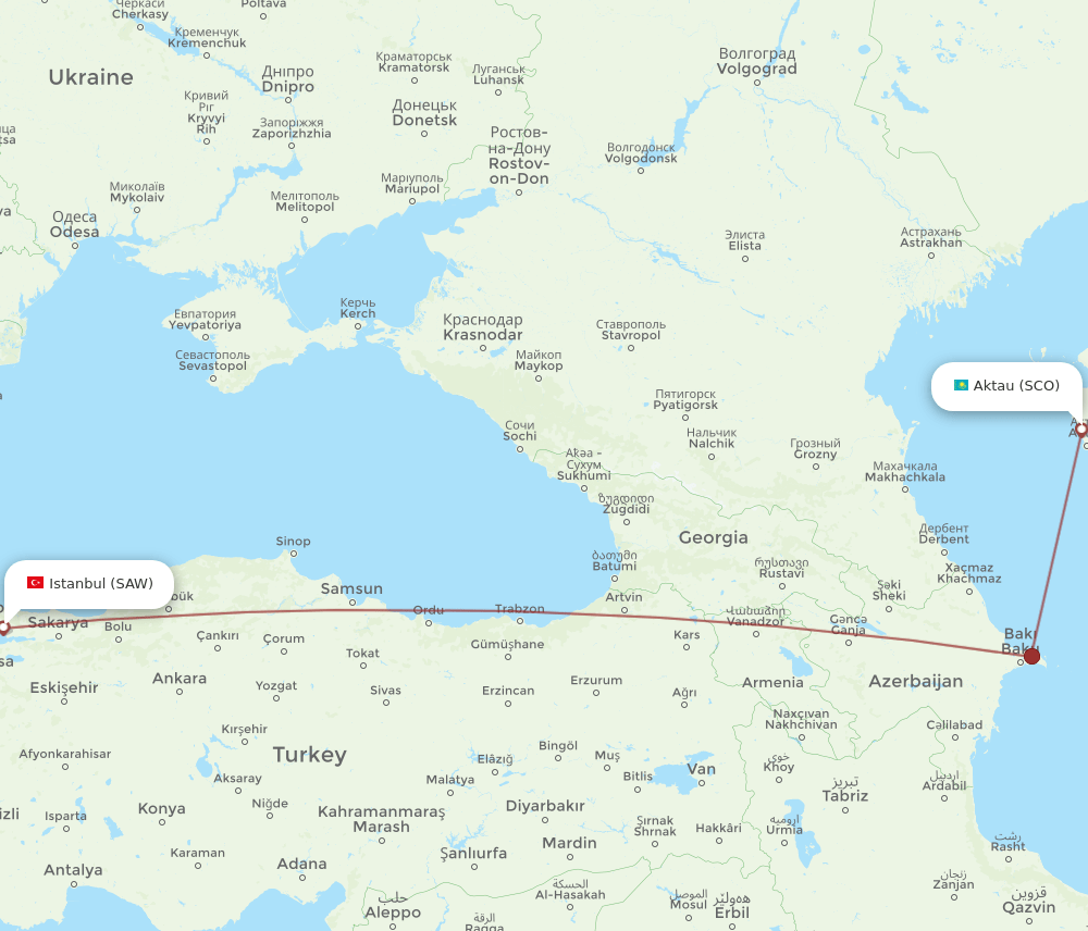 SCO to SAW flights and routes map