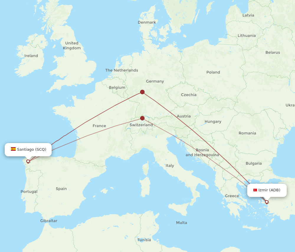 SCQ-ADB flight routes