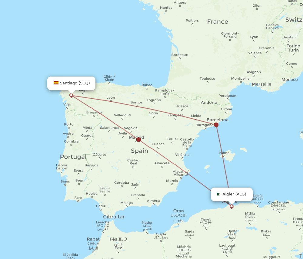 SCQ-ALG flight routes