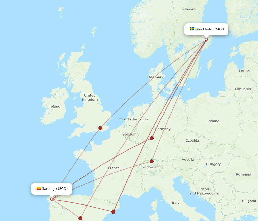 SCQ-ARN flight routes