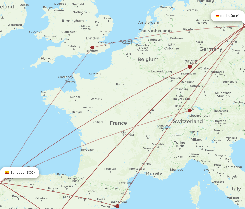 SCQ to BER flights and routes map