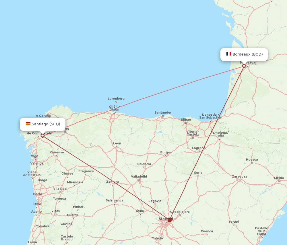 SCQ-BOD flight routes