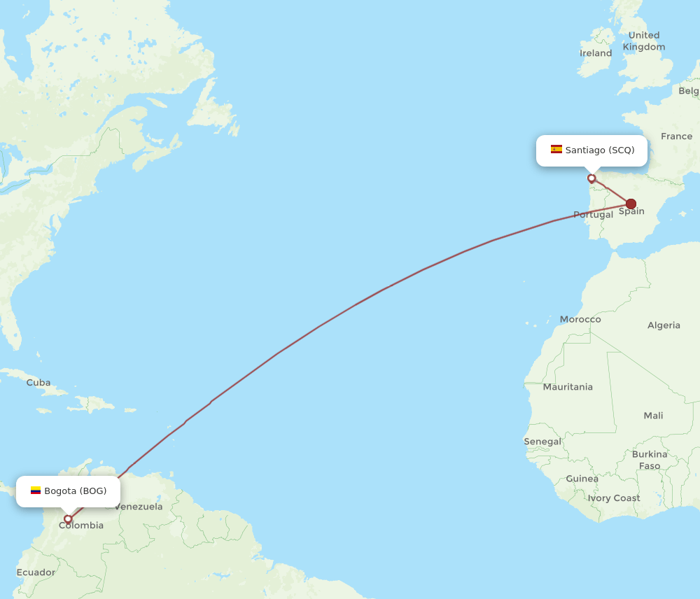 SCQ-BOG flight routes