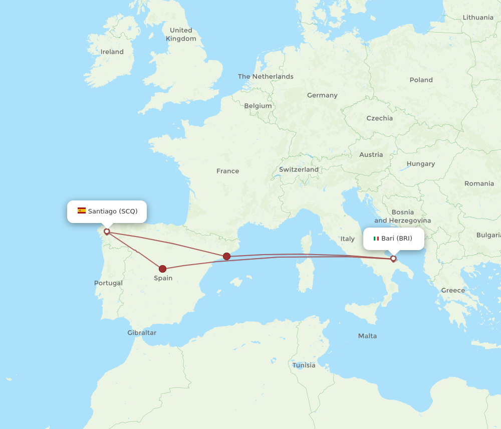 SCQ-BRI flight routes