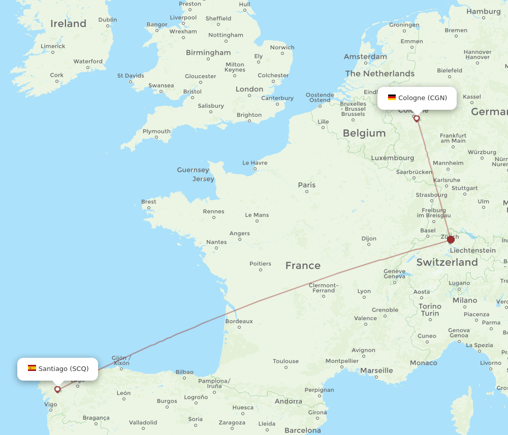 SCQ to CGN flights and routes map
