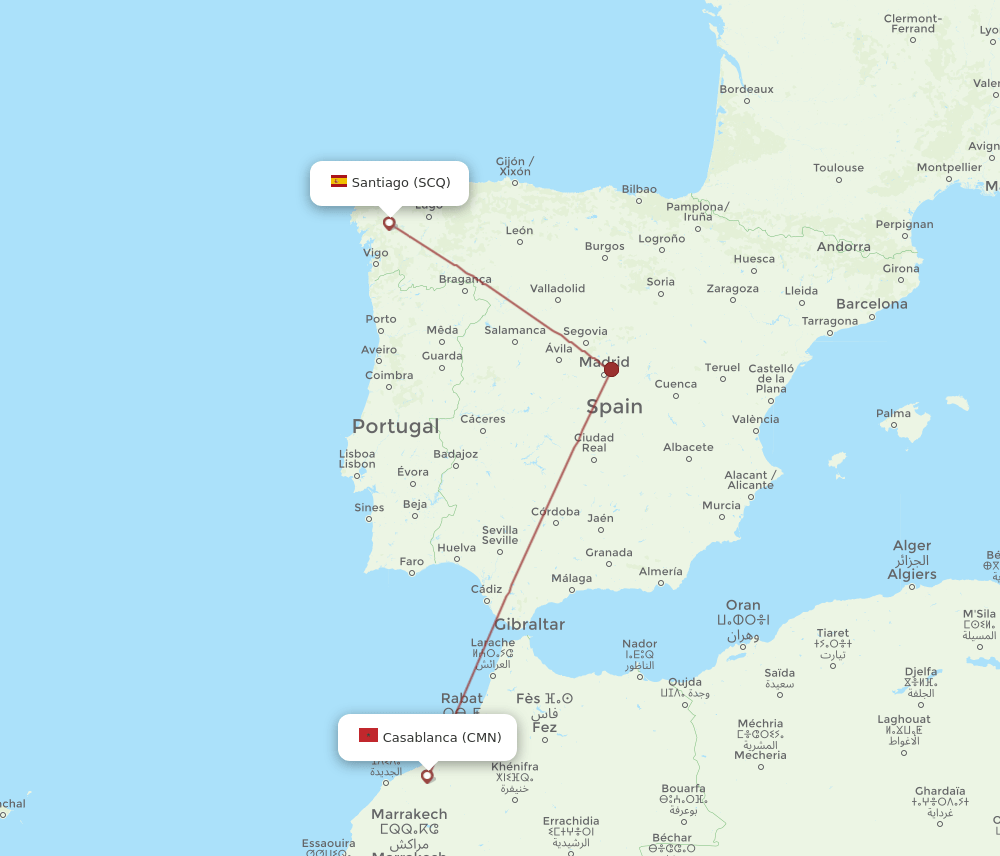 SCQ-CMN flight routes
