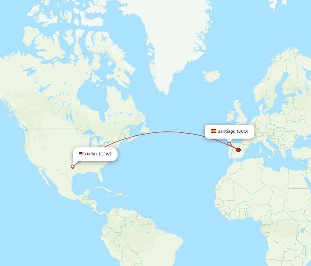 SCQ-DFW flight routes