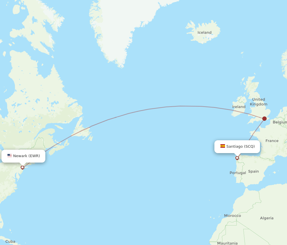 SCQ-EWR flight routes