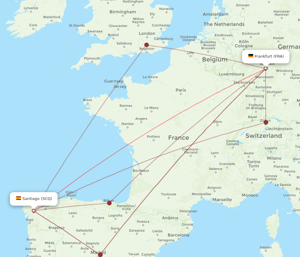 SCQ to FRA flights and routes map