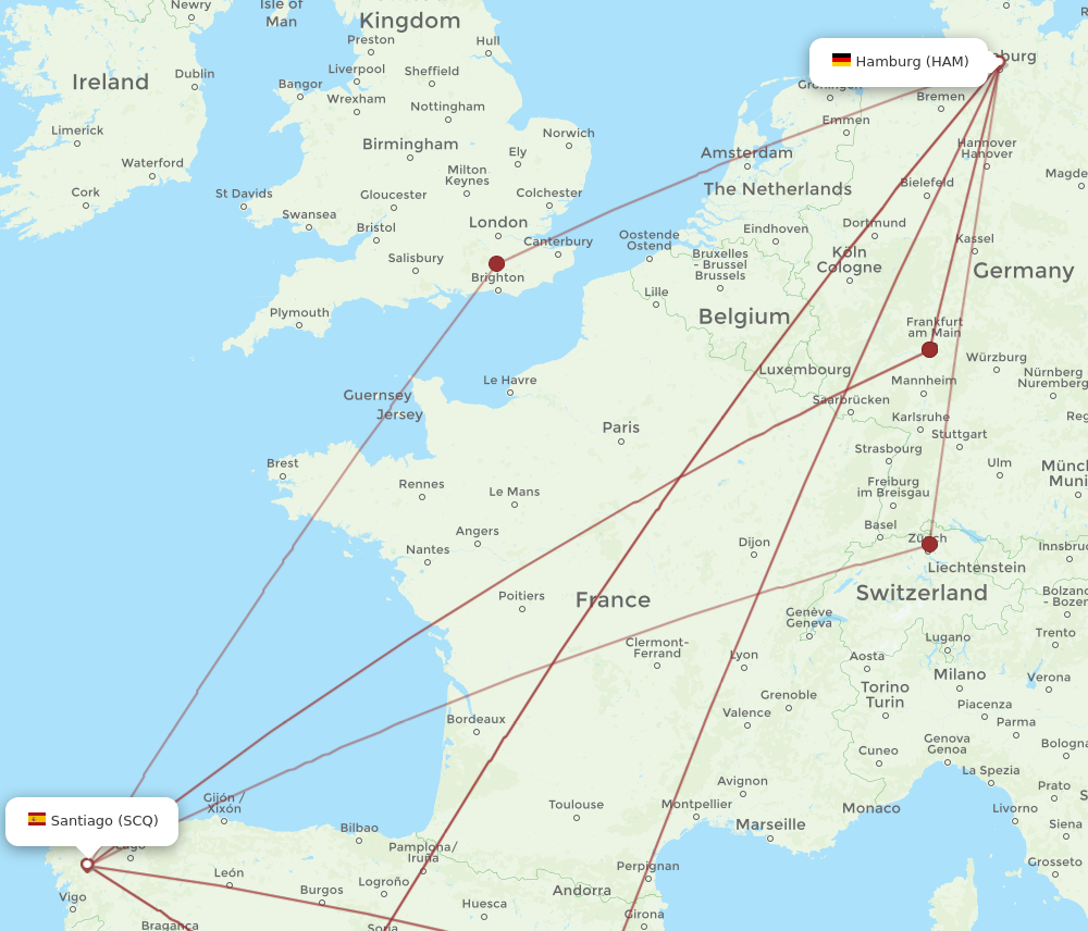 SCQ to HAM flights and routes map