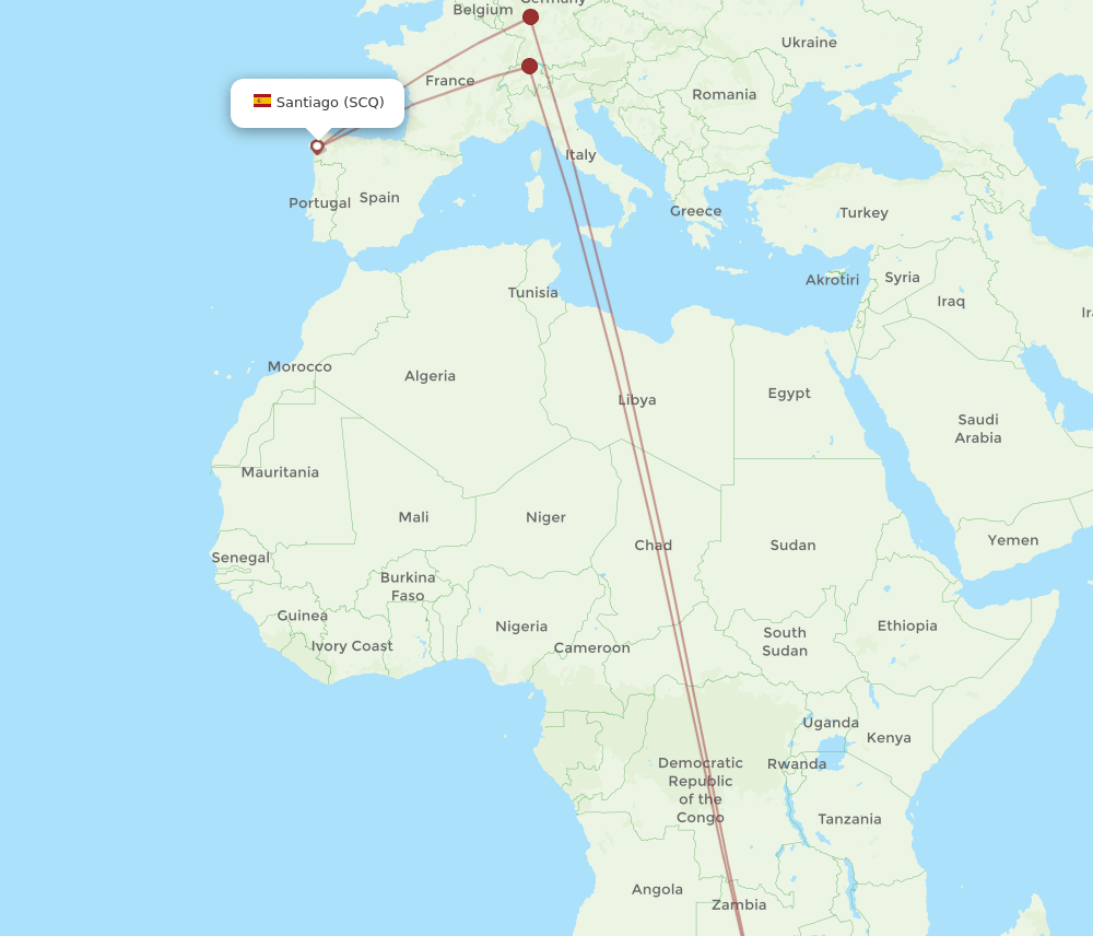 SCQ-JNB flight routes