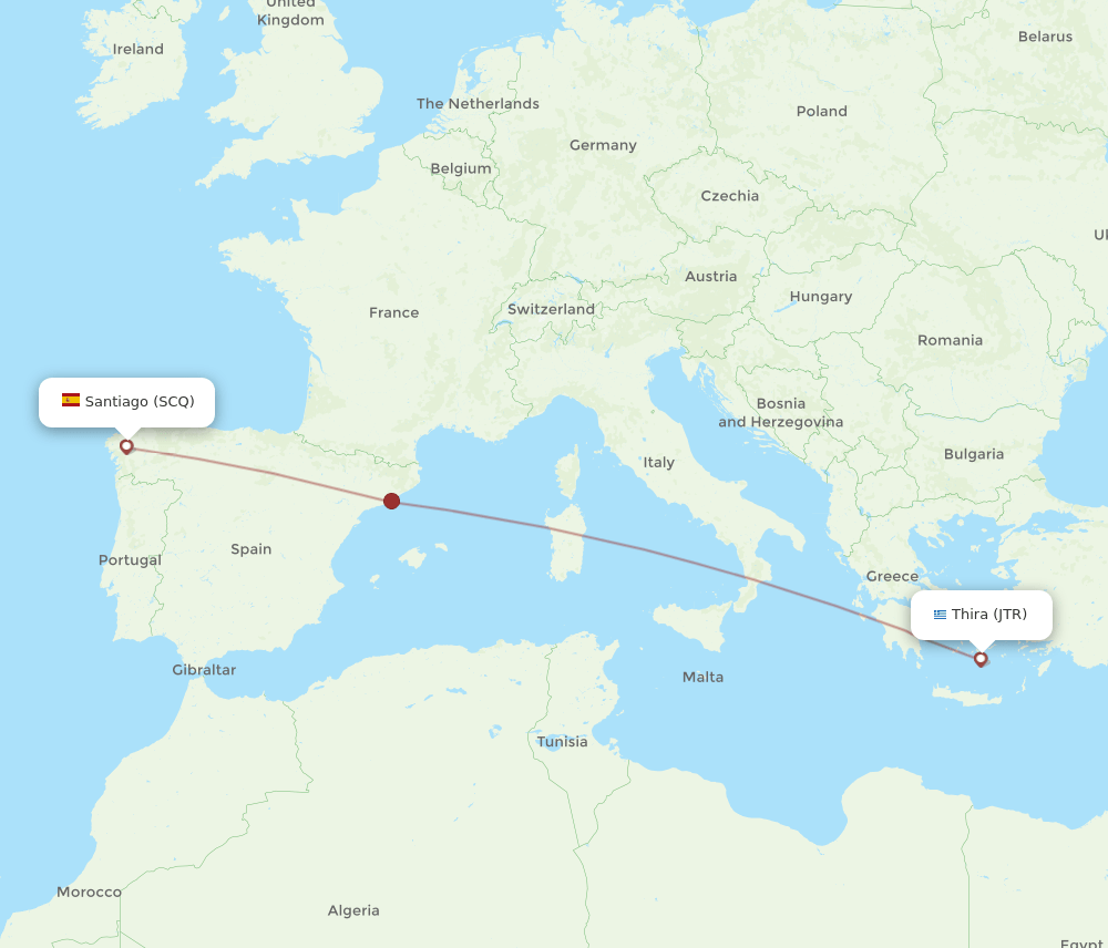 SCQ-JTR flight routes