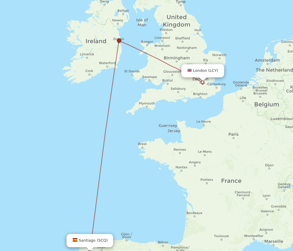 SCQ to LCY flights and routes map
