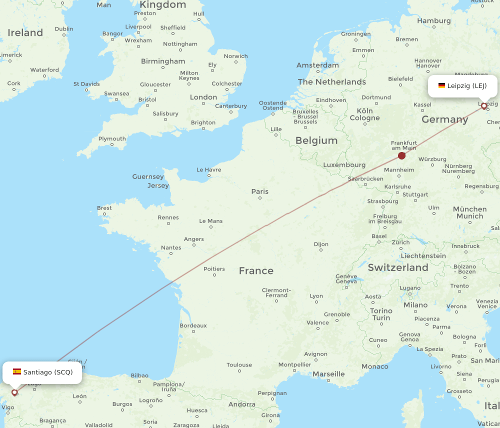 SCQ to LEJ flights and routes map