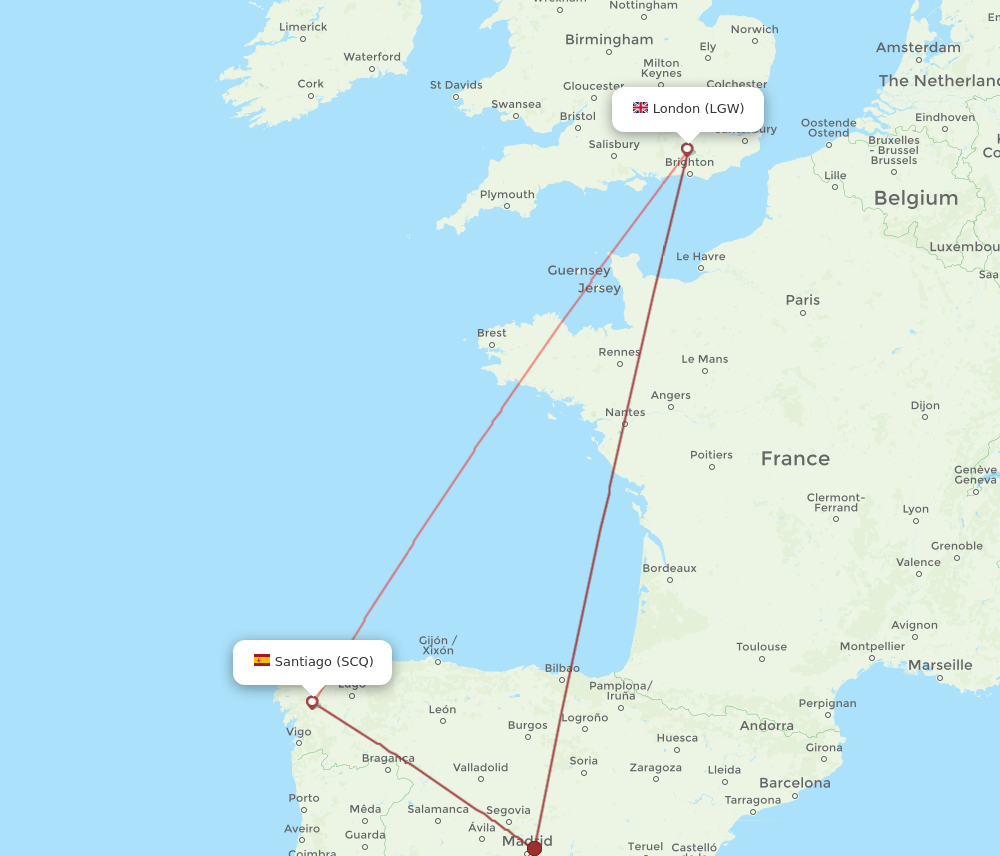 SCQ-LGW flight routes