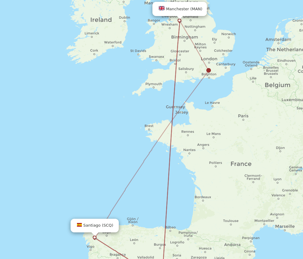 SCQ to MAN flights and routes map