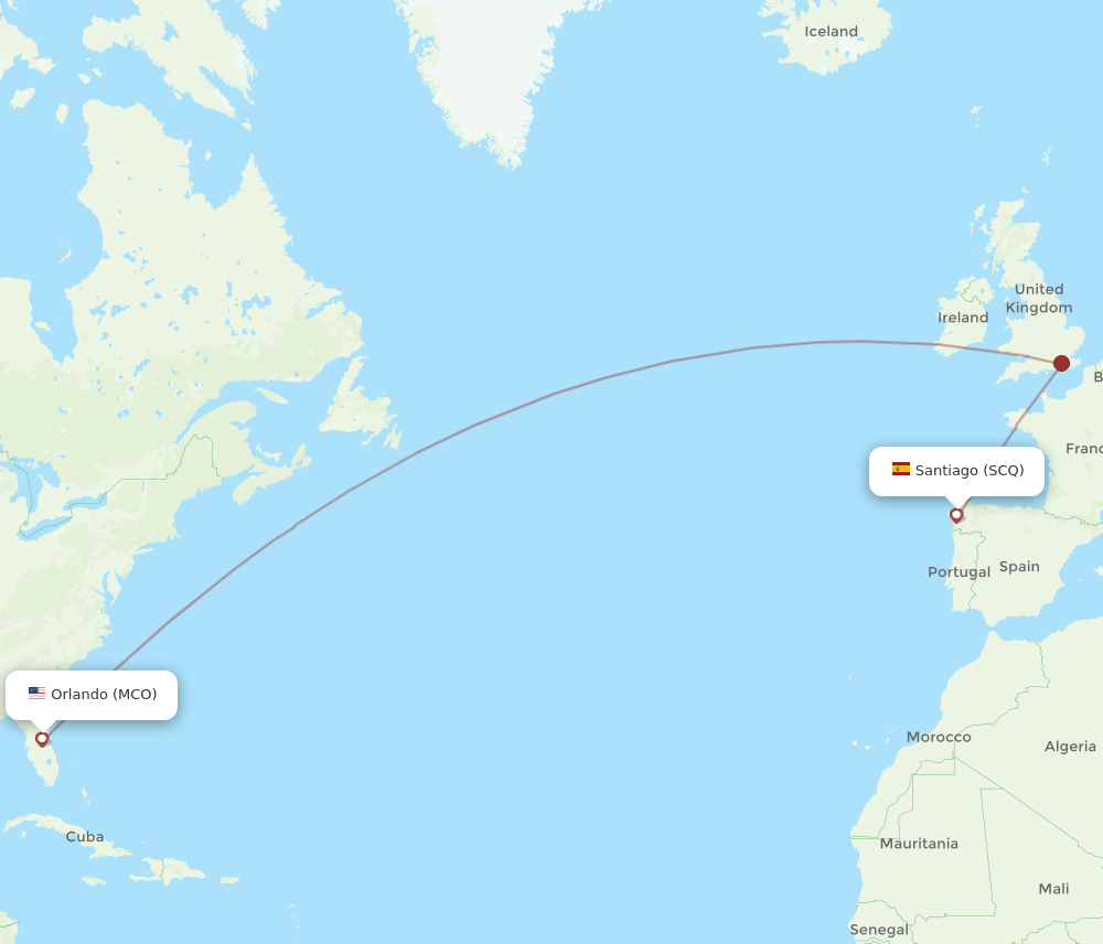 SCQ-MCO flight routes
