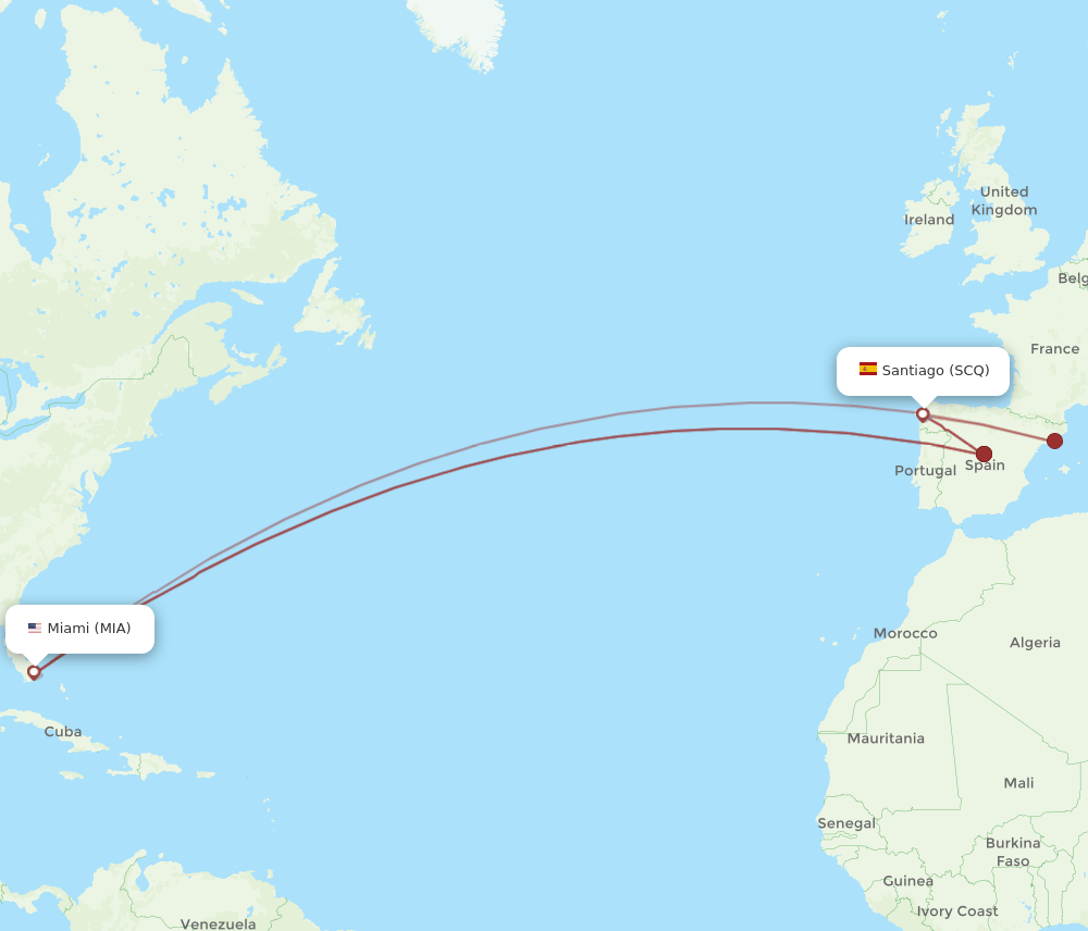 SCQ-MIA flight routes