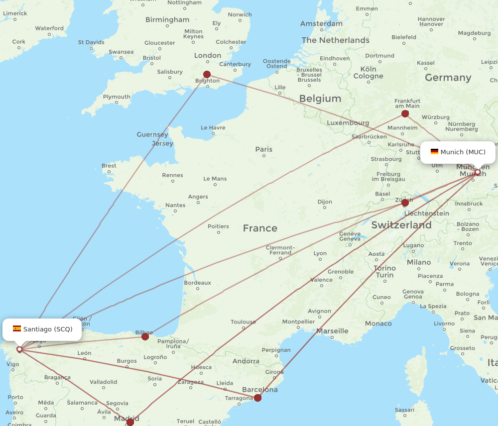 SCQ to MUC flights and routes map