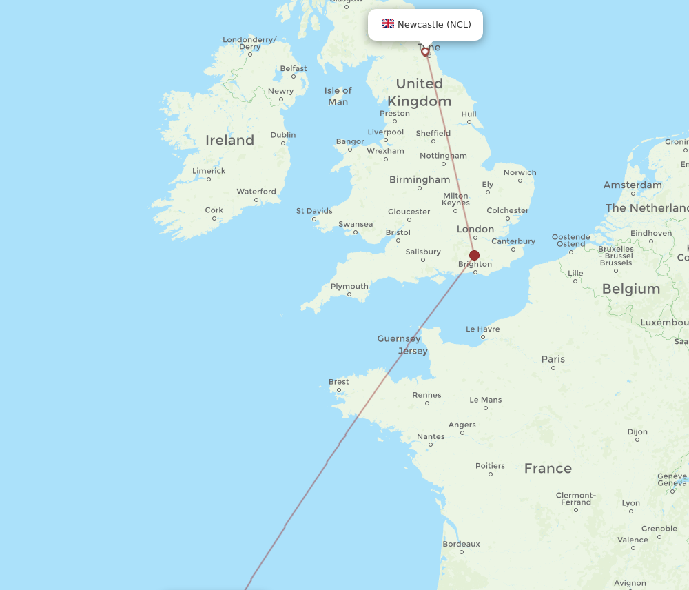 NCL to SCQ flights and routes map
