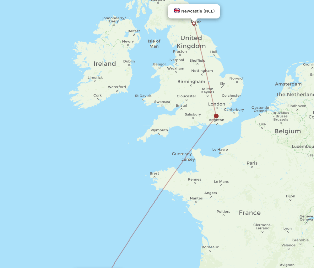Newcastle - Santiago De Compostela route map and flight paths