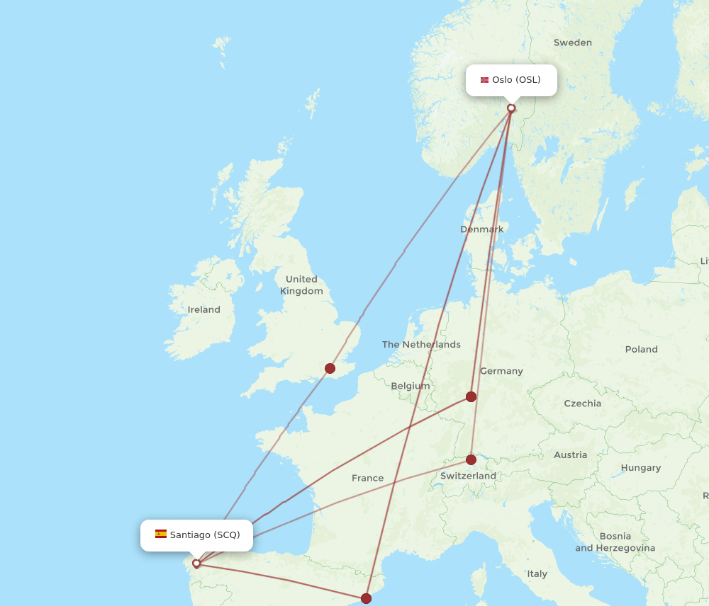 SCQ to OSL flights and routes map