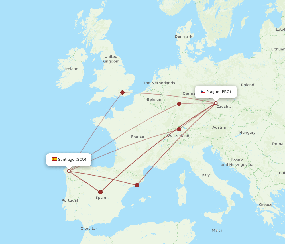 SCQ to PRG flights and routes map