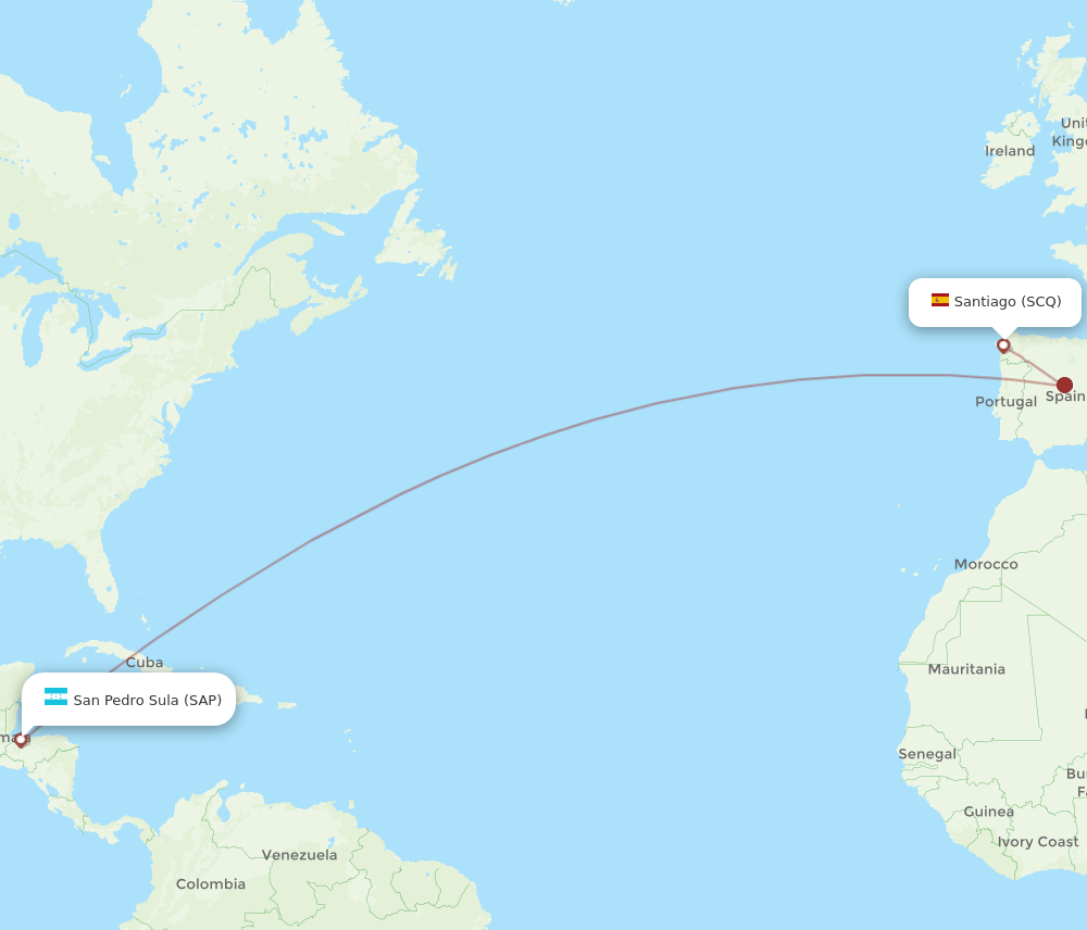 SCQ to SAP flights and routes map